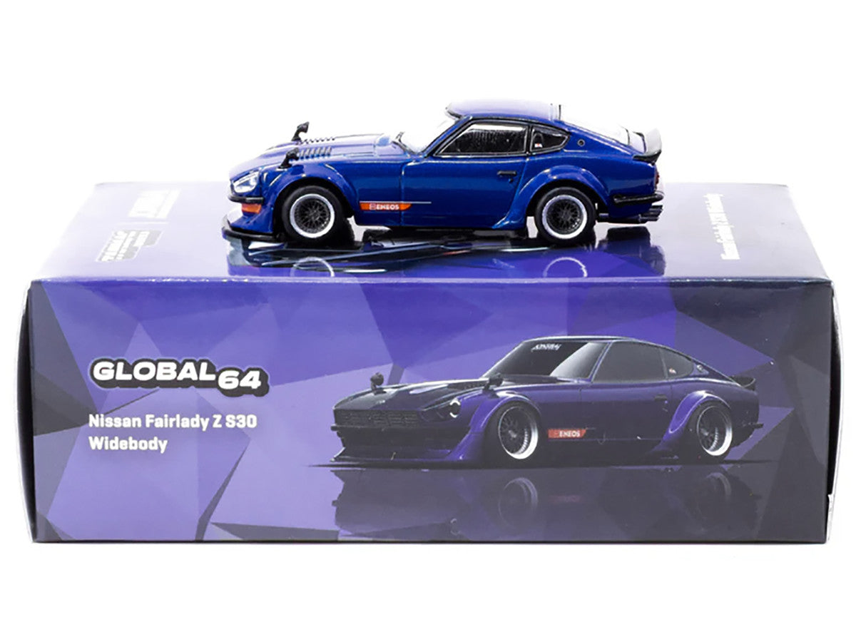 Nissan Fairlady Z S30 Widebody RHD (Right Hand Drive) "Designed by Jon Sibal" Blue Metallic "Global64" Series 1/64 Diecast Model Car by Tarmac Works